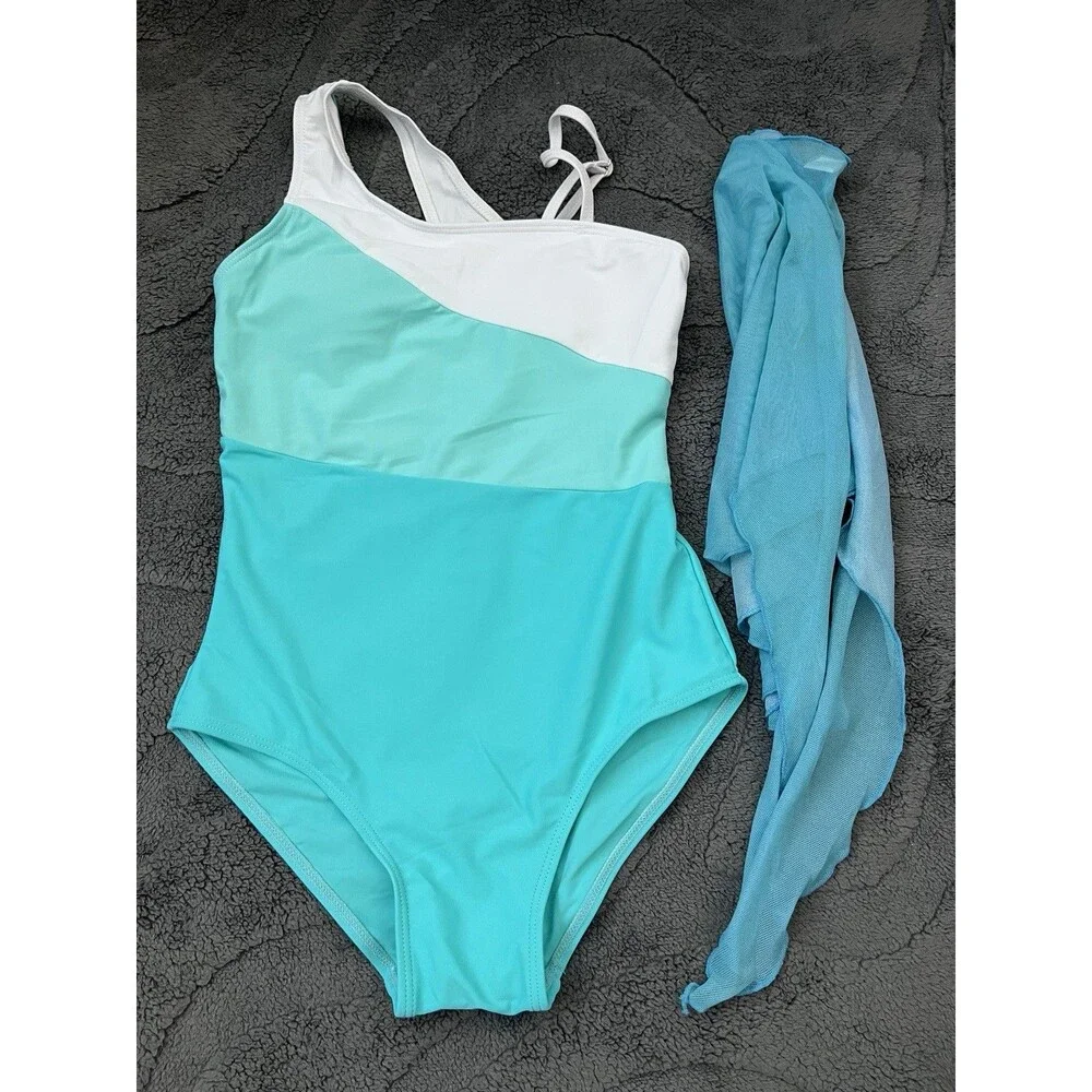 Girls Ombre Blue One-Piece Swimsuit with Sheer Skirt